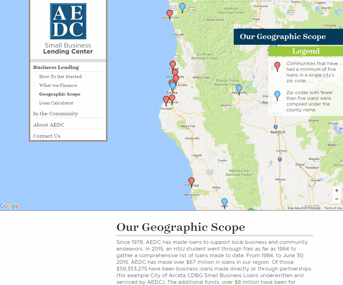 GIF demonstrating how the interative map work showing AEDC community and regional involvement over the years