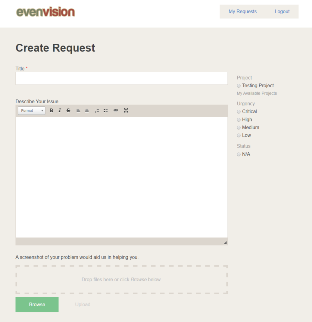 screenshot from clients.evenvision request creation page